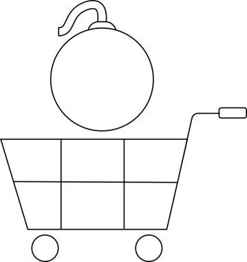 Tramvay ikonu ve bomba ikonu beyaz arkaplan ve siyah çizgilerle.