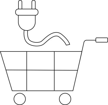 Tramvay simgesi ve elektrik prizi simgesi. Siyah çizgileri olan beyaz arkaplan.