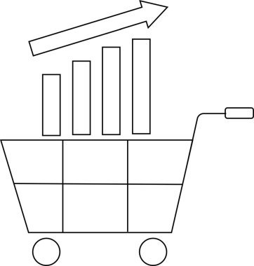 Tramvay simgesi ve yükselen grafik simgesi beyaz arkaplan. Siyah çizgileri var.
