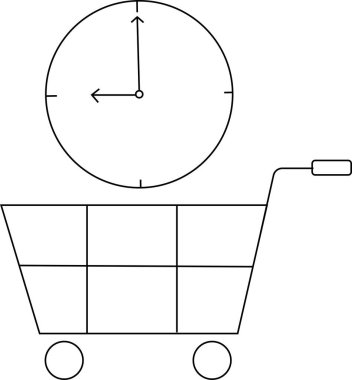 Tramvay simgesi ve duvar saati simgesi beyaz arkaplan. Siyah çizgileri var.
