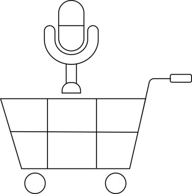 Tramvay simgesi ve beyaz arkaplanı olan mikrofon simgesi. Siyah çizgili.