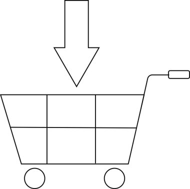 Tramvay simgesi ve aşağı ok simgesi beyaz arkaplan. Siyah çizgileri var.
