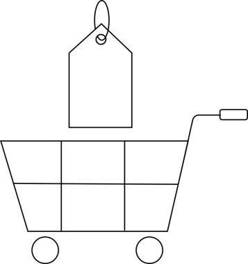 Araba simgesi ve fiyat etiketi simgesi beyaz arkaplan. Siyah çizgileri var.