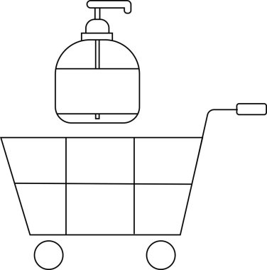 Tramvay simgesi ve siyah çizgili sabun şişesi simgesi. Beyaz arkaplanı var.