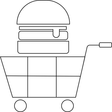 Tramvay ikonu ve siyah çizgili hamburger ikonu. Beyaz arkaplanı var.