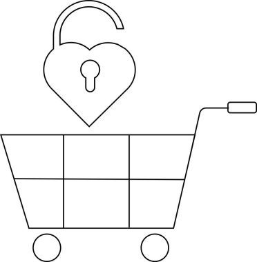 Trolley simgesi ve beyaz arkaplan ve siyah çizgileri olan açık asma kilit simgesi.