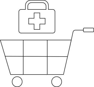 Tramvay simgesi ve siyah çizgileri olan beyaz arka planı olan ilk yardım çantası simgesi