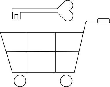 Tramvay simgesi ve aşk kilidi simgesi beyaz arkaplan ve siyah çizgilerle.