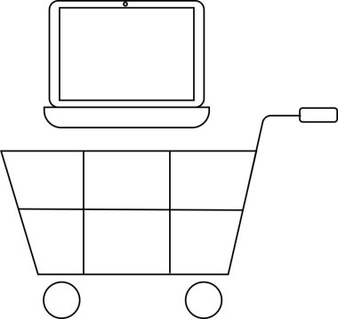 Tramvay simgesi ve dizüstü bilgisayar simgesi. Siyah çizgileri olan beyaz arkaplan.