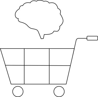 Tramvay ikonu ve insan beyni simgesi beyaz arkaplan ve siyah çizgiler.