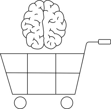 Tramvay ikonu ve insan beyni simgesi beyaz arkaplan ve siyah çizgiler.