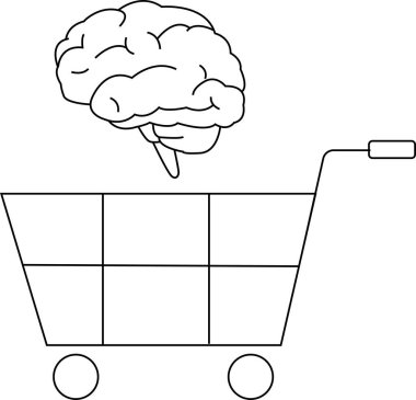 Tramvay ikonu ve insan beyni simgesi beyaz arkaplan ve siyah çizgiler.