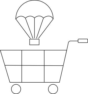 Tramvay simgesi ve beyaz arkaplan paraşüt ikonu. Siyah çizgili.
