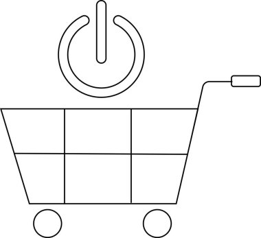 Tramvay simgesi ve güç düğmesi simgesi beyaz arka planda. Siyah çizgileri var.