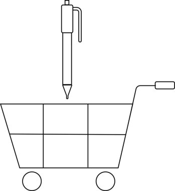 Tramvay simgesi ve beyaz arkaplanı olan kalem simgesi. Siyah çizgili.