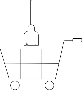 Beyaz arkaplanda siyah çizgileri olan bir ikon ve süpürge ikonu.