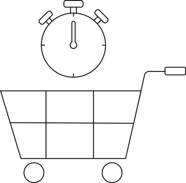Tramvay simgesi ve kronometre simgesi beyaz arka planda. Siyah çizgileri var.