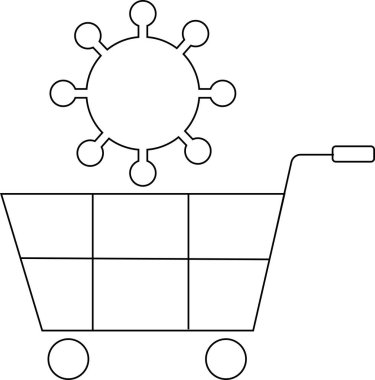 Tramvay simgesi ve virüs simgesi beyaz arkaplan. Siyah çizgileri var.