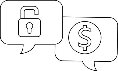 Dolar sohbet simgesi ve siyah çizgileri olan beyaz arkaplan içeren asma kilit simgesi aç