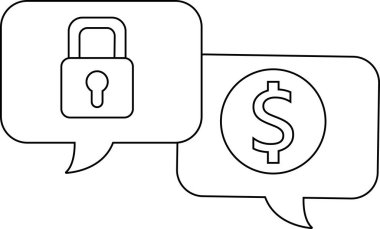Dolar sohbet simgesi ve asma kilit simgesi. Siyah çizgileri olan beyaz arkaplan.