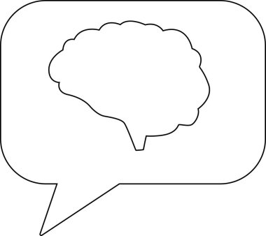 Sohbet simgesi ve insan beyni simgesi beyaz arkaplan. Siyah çizgileri var.