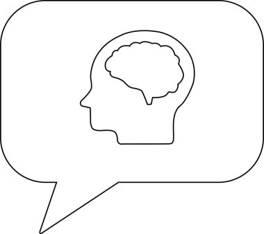 Sohbet ikonu, insan kafası ve siyah çizgileri olan beyaz arkaplan ikonu.