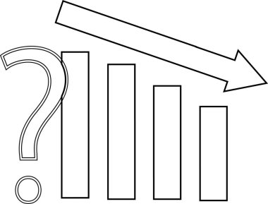 aşağı grafik simgesi ve soru işareti simgesi beyaz arkaplan. Siyah çizgiler