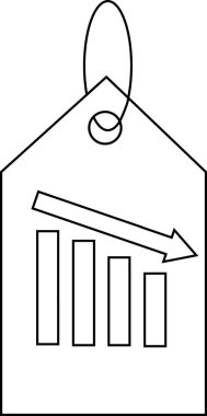 aşağı çizelge simgesi ve fiyat etiketi simgesi beyaz arkaplan. Siyah çizgiler