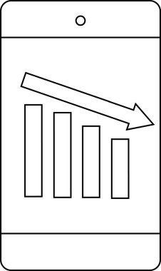 aşağı grafik simgesi ve beyaz arkaplan ile akıllı telefon simgesi. Siyah çizgiler
