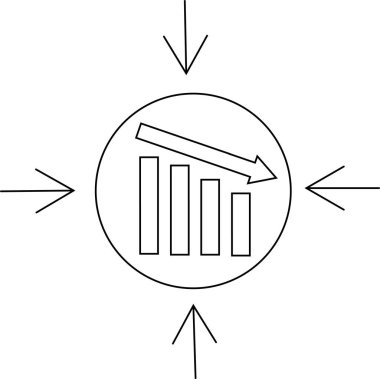 aşağı grafik simgesi ve hedef simgesi beyaz arkaplan. Siyah çizgiler