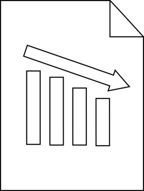 aşağı grafik simgesi ve belge kağıt simgesi beyaz arkaplan. Siyah çizgiler