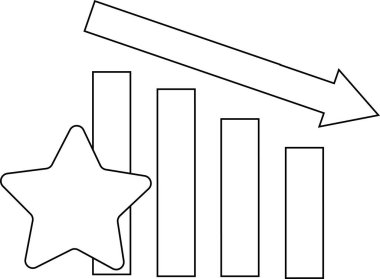 aşağı grafik simgesi ve beyaz arkaplan ile yıldız simgesi. Siyah çizgiler