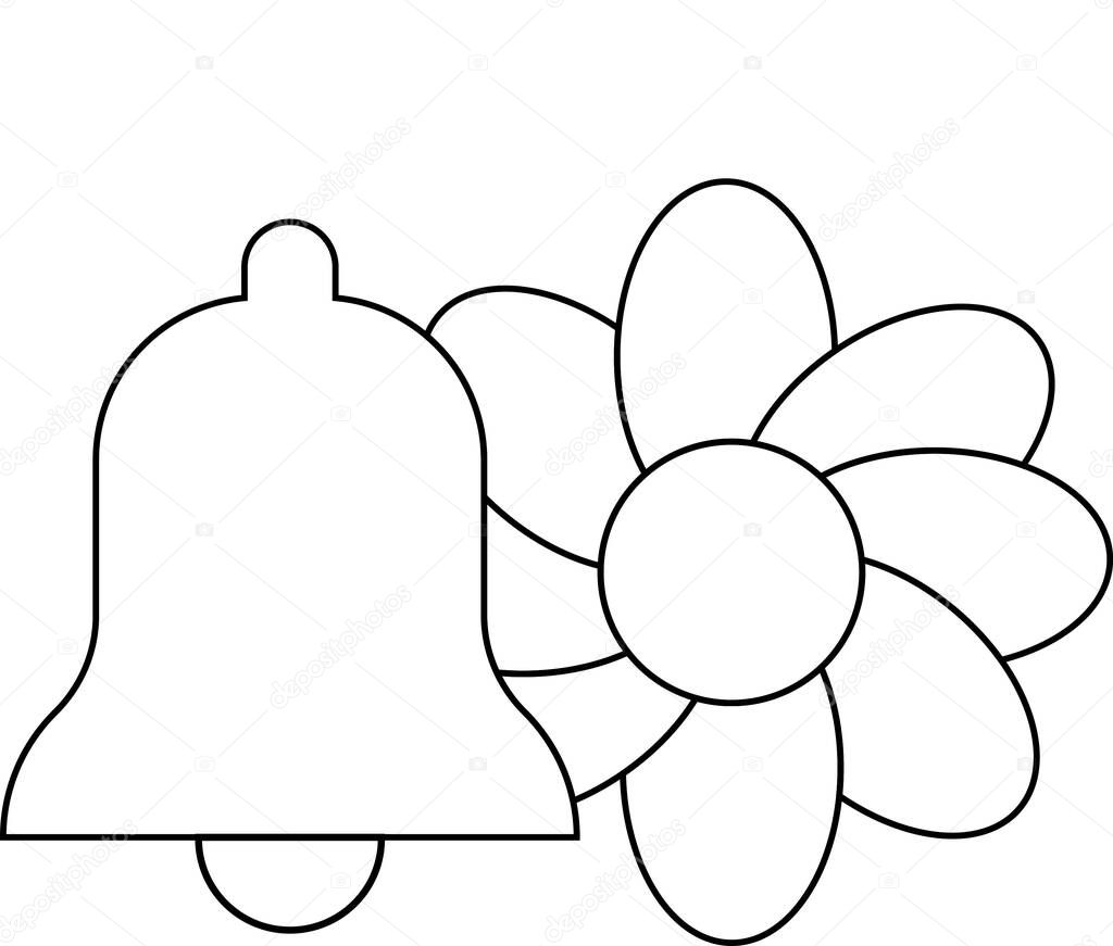 Bell icon and flower icon with white background.with black lines
