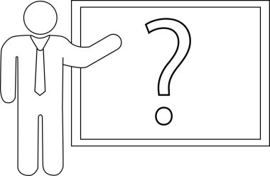 Beyaz arkaplan ile sunucu simgesi ve soru işareti simgesi. Siyah çizgili