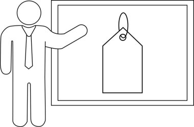 Beyaz arkaplanı olan sunucu simgesi ve fiyat etiketi simgesi. Siyah çizgileri olan