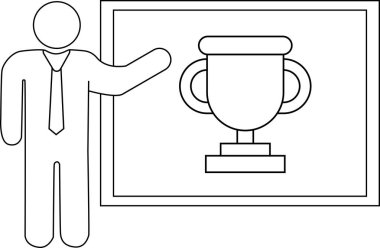 Sunucu kişi simgesi ve kupa simgesi beyaz arkaplan. Siyah çizgili