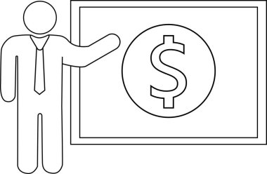 Sunucu simgesi ve dolar para simgesi beyaz arkaplan. Siyah çizgileri var.