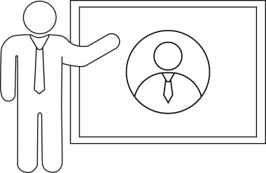 Sunucu simgesi ve siyah çizgileri olan beyaz arkaplan ikonu giyen kişi