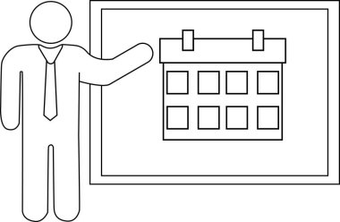 Beyaz arkaplanı olan sunucu kişi simgesi ve takvim simgesi. Siyah çizgili