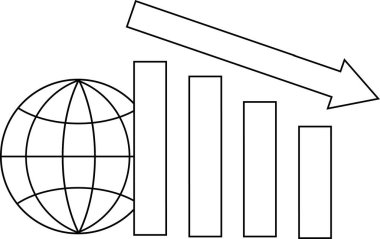 aşağı grafik simgesi ve beyaz arkaplan ile dünya simgesi. Siyah çizgiler