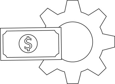 dişli simgesi ve dolar simgesi beyaz arkaplan. Siyah çizgileri var.