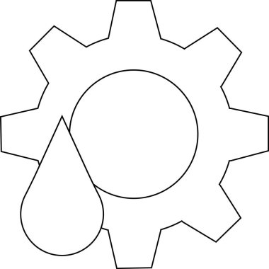 dişli simgesi ve beyaz arkaplanı olan su bırakma simgesi. Siyah çizgileri olan