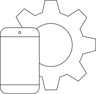 dişli simgesi ve beyaz arkaplanı olan akıllı telefon simgesi. Siyah çizgileri olan