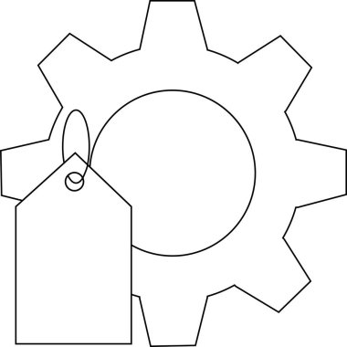 dişli simgesi ve fiyat etiketi simgesi beyaz arkaplan. Siyah çizgili
