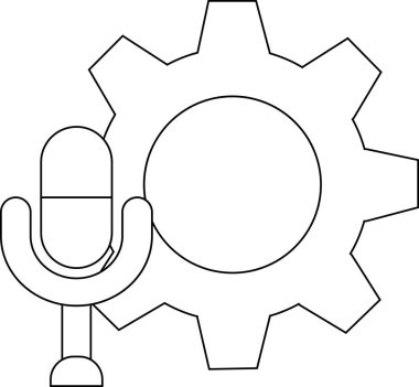 dişli simgesi ve beyaz arkaplanı olan mikrofon simgesi. Siyah çizgileri olan