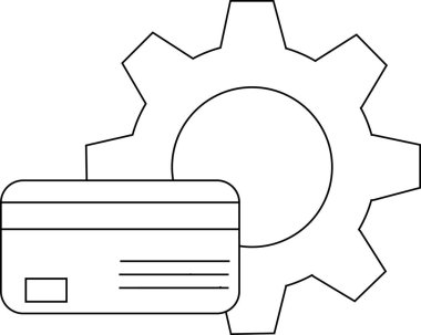 dişli simgesi ve beyaz arkaplanı olan ATM kartı simgesi. Siyah çizgili.