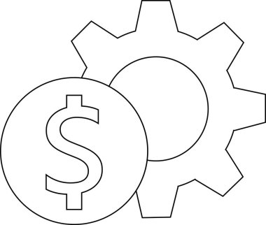dişli simgesi ve dolar madeni para simgesi beyaz arkaplan. Siyah çizgileri var.