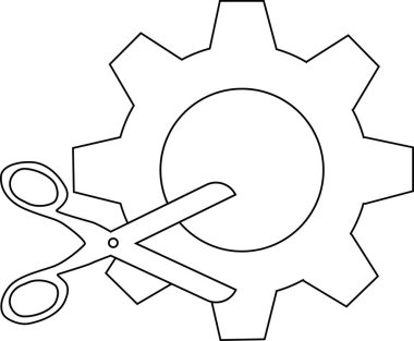 dişli simgesi ve makas simgesi beyaz arka planda. Siyah çizgileri var.