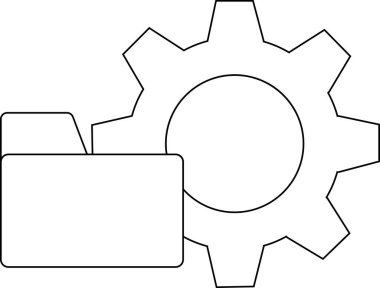 dişli simgesi ve klasör simgesi beyaz arkaplan. Siyah çizgileri var.