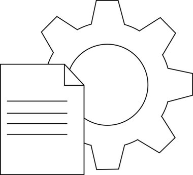 dişli simgesi ve kağıt simgesi beyaz arkaplan. Siyah çizgiler